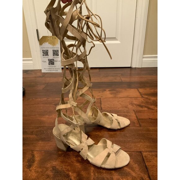 Stuart Weitzman Tan Suede Strappy Gladiator Block Heel Sandals, Size 8 (US) - Picture 2 of 7